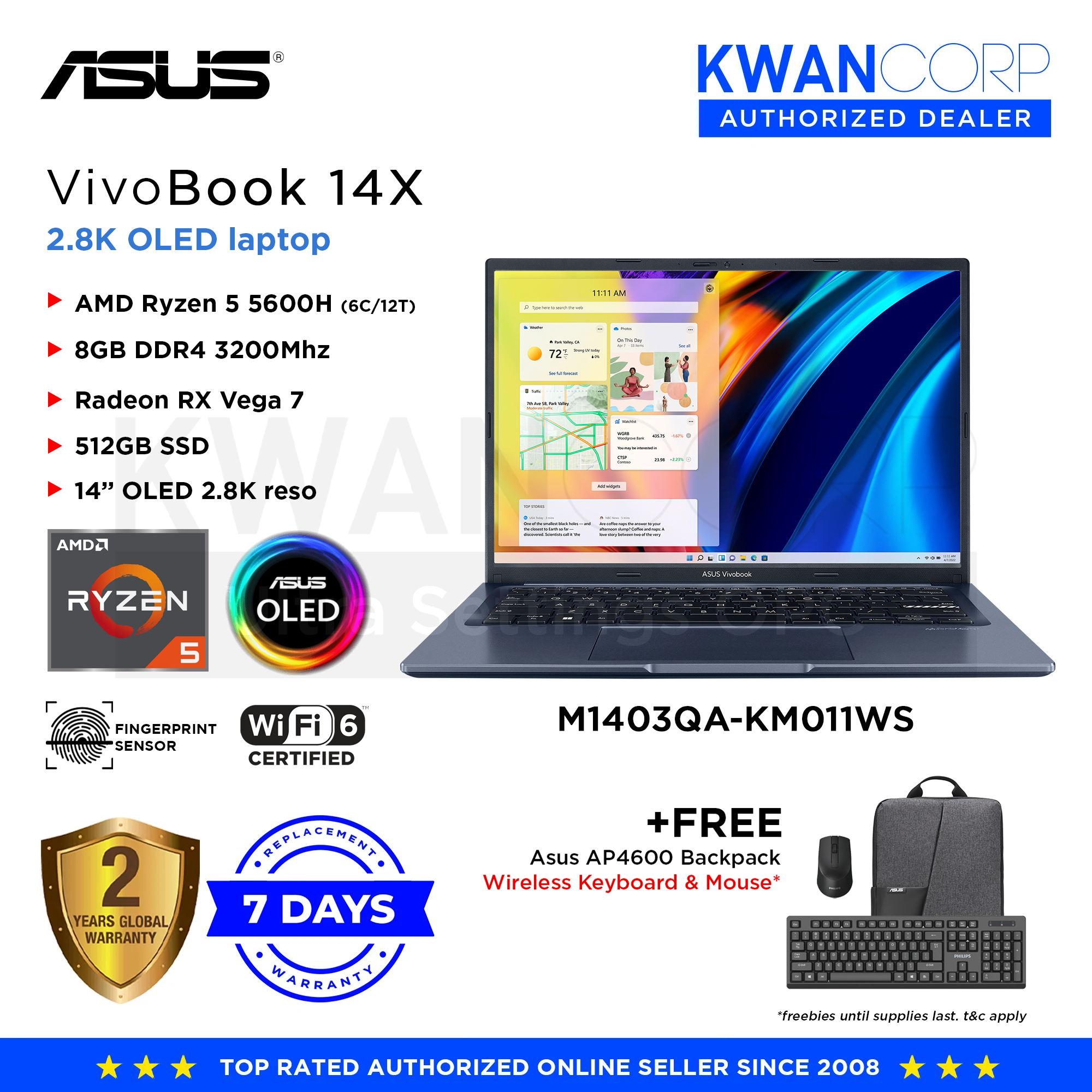 Asus Vivobook 14X M1403QA-KM011WS AMD Ryzen 5 5600H 8GB RAM Radeon RX