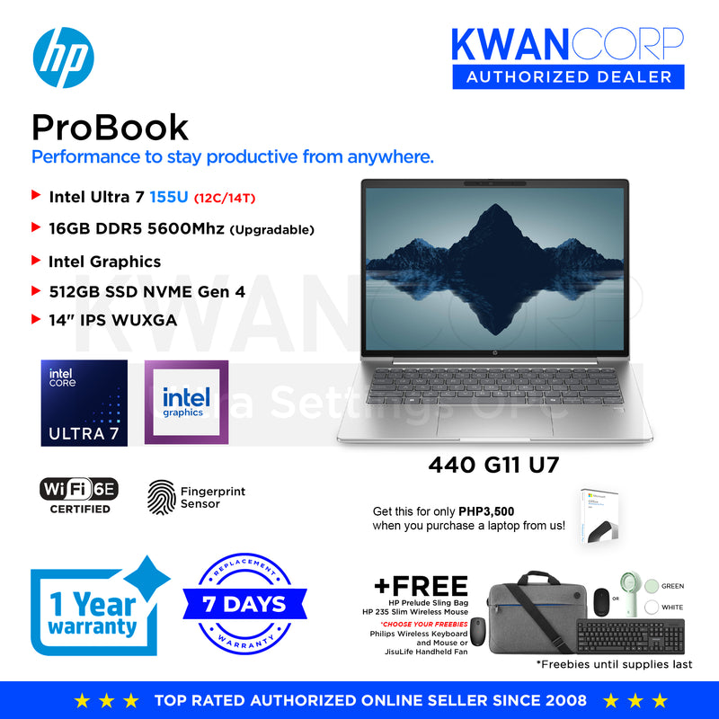 HP ProBook 440 G11 Intel Ultra 7 155U 16GB RAM Intel Graphics 512GB SSD 14" IPS WUXGA Windows 11 Pro Commercial Laptop