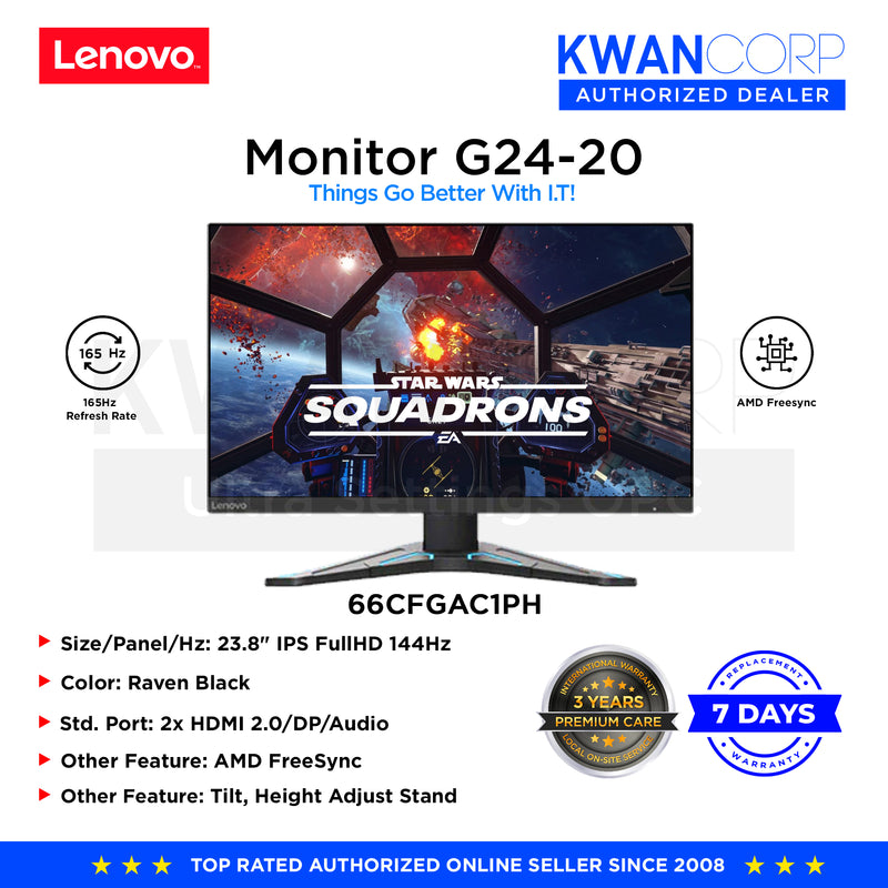 Lenovo Monitor G24-20. 66CFGAC1PH 23.8IN FHD IPS 144HZ FREESYNC HDMI Monitor