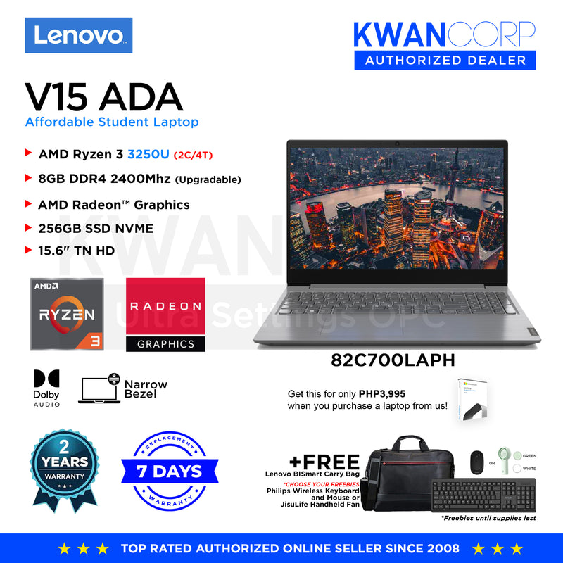 Lenovo V15 ADA 82C700LAPH AMD Ryzen 3 3250U 8GB RAM AMD Radeon™ Graphics 256GB SSD 15.6" Narrow Bezel Mainstream Laptop