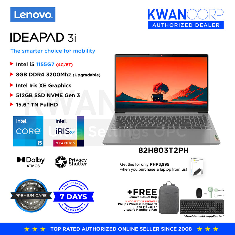 Lenovo IdeaPad 3i 82H803T2PH Intel i5 - 1155G7 8GB RAM Intel Iris XE Graphics 512GB SSD 15.6" FHD Mainstream Laptop