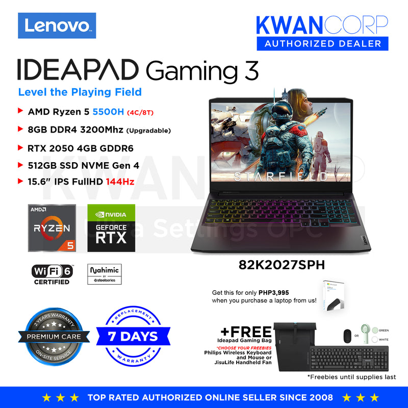 Lenovo IdeaPad Gaming 3 82K2027SPH AMD Ryzen 5 5500H 8GB RAM RTX2050 4GB 512GB SSD 15.6" IPS FHD Gaming Laptop