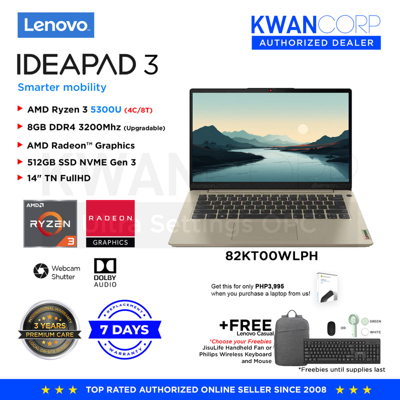 Lenovo IdeaPad 3 82KT00WLPH AMD Ryzen 3 5300U 8GB RAM AMD Radeon™ Graphics 512GB SSD 14" FHD Windows 11 Laptop