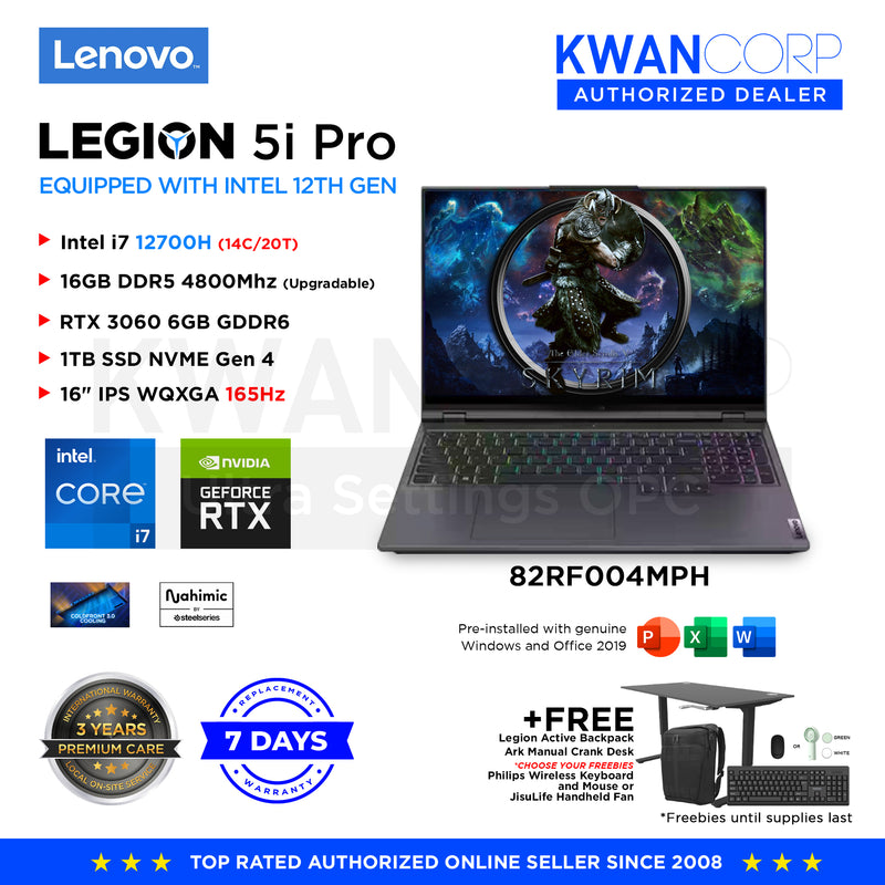 Lenovo Legion 5i Pro 82RF004MPH Intel i7 12th Gen 16GB RAM RTX 3060 6GB 1TB SSD 16" IPS WQXGA 165Hz Windows 11 Gaming Laptop