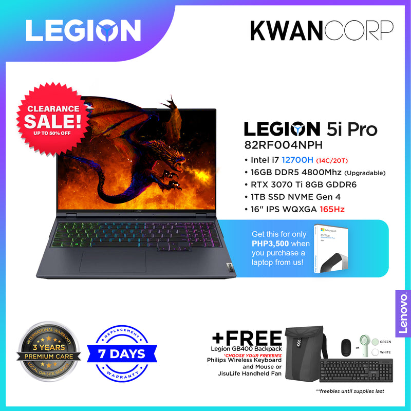 Lenovo Legion 5i Pro 82RF004NPH Intel i7 12700H 16GB RAM RTX 3070 Ti 8GB 1TB SSD 16" IPS WQXGA 165Hz Windows 11 Gaming Laptop