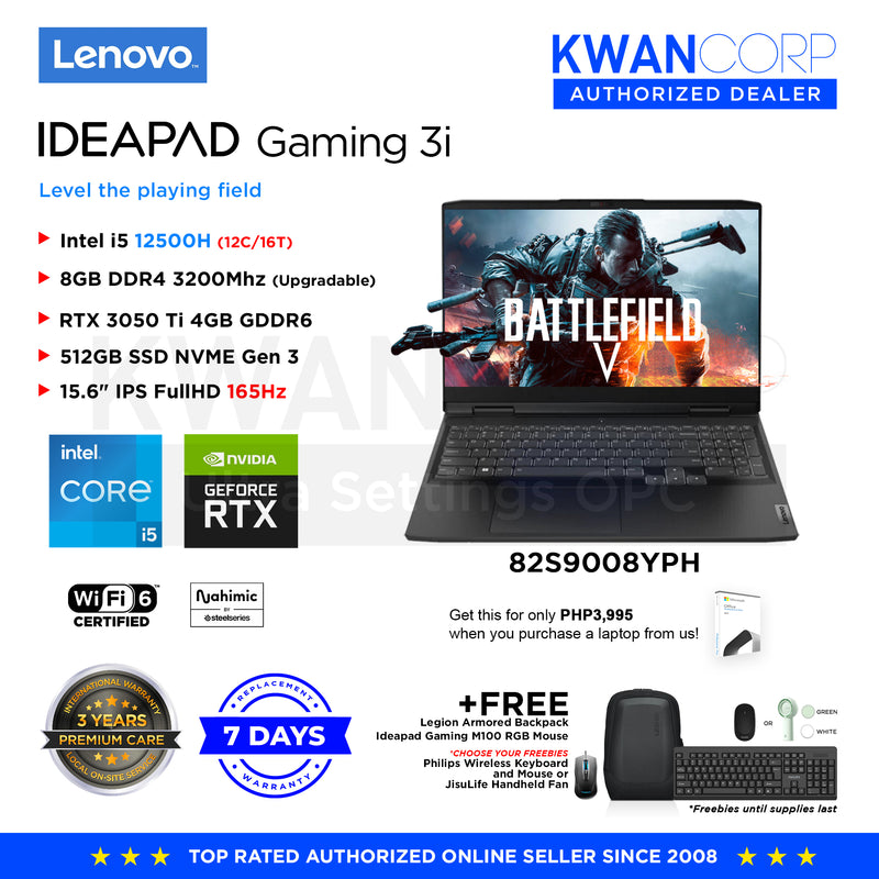 Lenovo IdeaPad Gaming 3i (2022 MODEL) 82S9008YPH Intel i5 12500H 8GB RAM RTX 3050 Ti 512GB SSD 15.6" IPS FHD 165Hz Gaming Laptop