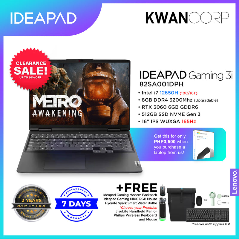 Lenovo IdeaPad Gaming 3i 82SA001DPH Intel i7 12650H 8GB RAM RTX3060 6GB 512GB SSD Gen 3 16" IPS WUXGA 165Hz Gaming Laptop