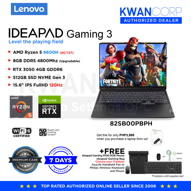 Lenovo IdeaPad Gaming 3 82SB00PBPH AMD Ryzen 5 6600H 8GB RAM RTX 3050 4GB 512GB SSD 15.6" IPS FHD Gaming Laptop