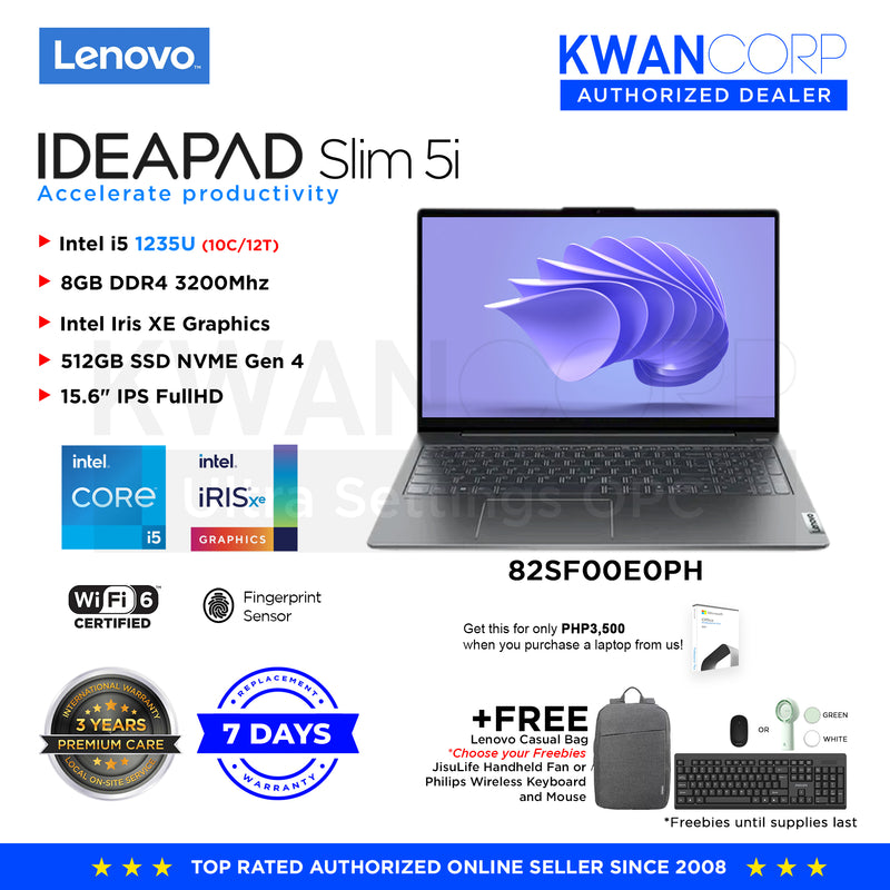 Lenovo IdeaPad Slim 5i 82SF00E0PH Intel i5 1235U 8GB RAM Intel Iris XE Graphics 512GB SSD 15.6" IPS FullHD Windows 11 Mainstream Laptop