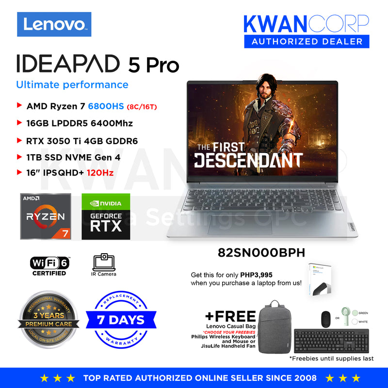 Lenovo IdeaPad 5 Pro 82SN000BPH AMD Ryzen 7 6800HS 16GB RAM RTX 3050 Ti 4GB  1TB SSD Gen 4 16" QHD+ 120Hz Premium Laptop