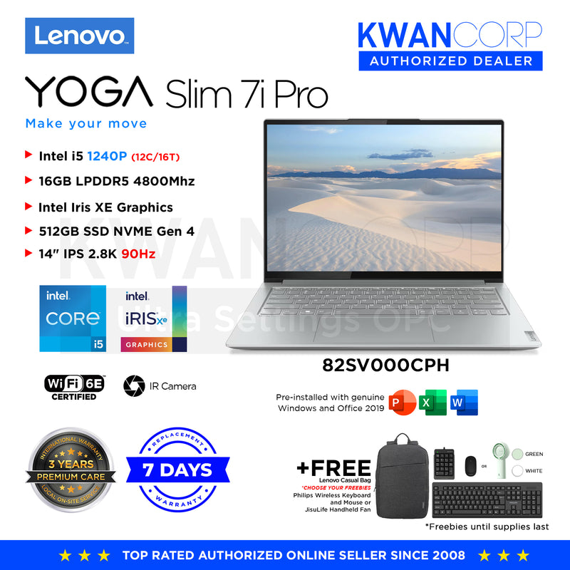 Lenovo Yoga Slim 7 Pro 82SV000CPH Intel i5 1240Pth Gen 16GB RAM Intel Iris XE Graphics 512GB SSD 14" IPS 2.8K Display Windows 11 Laptop