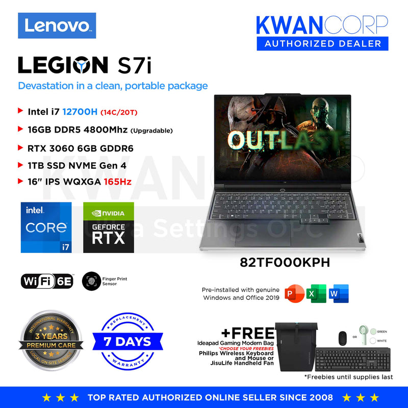 Lenovo Legion S7i 82TF000KPH Intel i7 - 12700H 16GB RAM RTX 3060 1TB SSD Gen 4 16" IPS WQXGA 165Hz Gaming Laptop