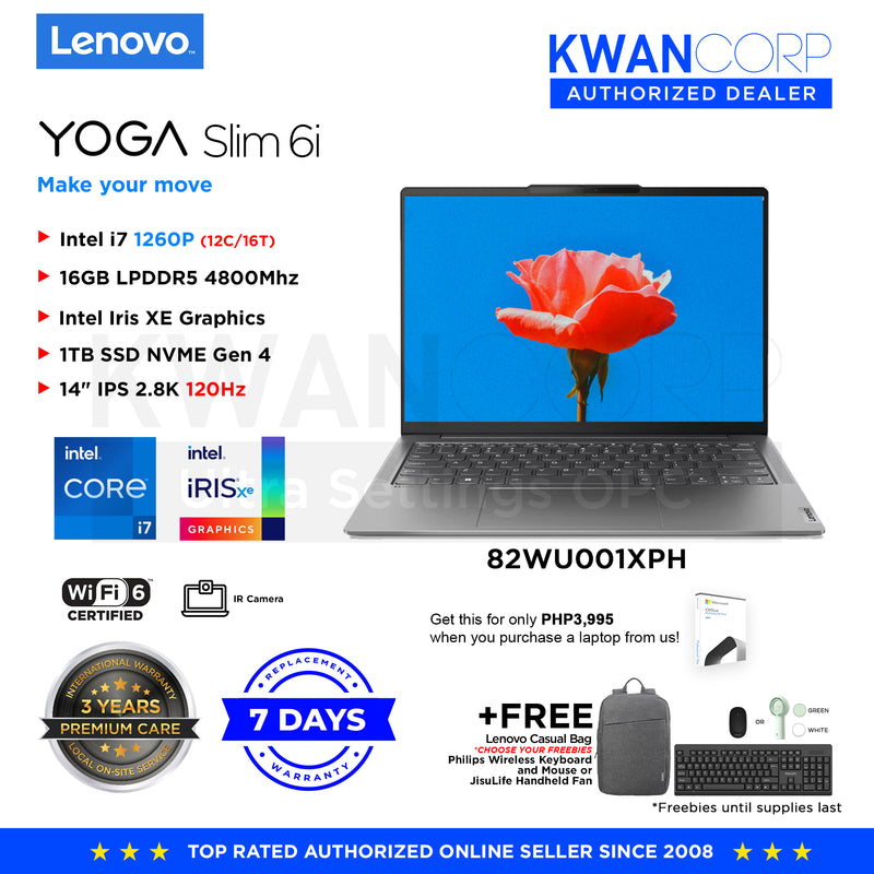 Lenovo Yoga Slim 6i. 82WU001XPH Intel i7 1260P 16GB Intel Iris XE Graphics 1TB SSD Gen 4 14" IPS 2.8K 120Hz Windows 11 Premium Laptop