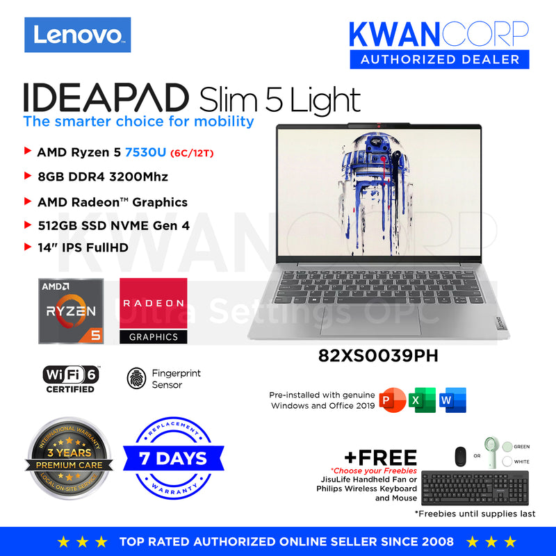 Lenovo IdeaPad Slim 5 Light 82XS0039PH AMD Ryzen 5 8GB RAM AMD Radeon™ Graphics 512GB SSD 14" IPS FullHD Windows 11 Mainstream Laptop