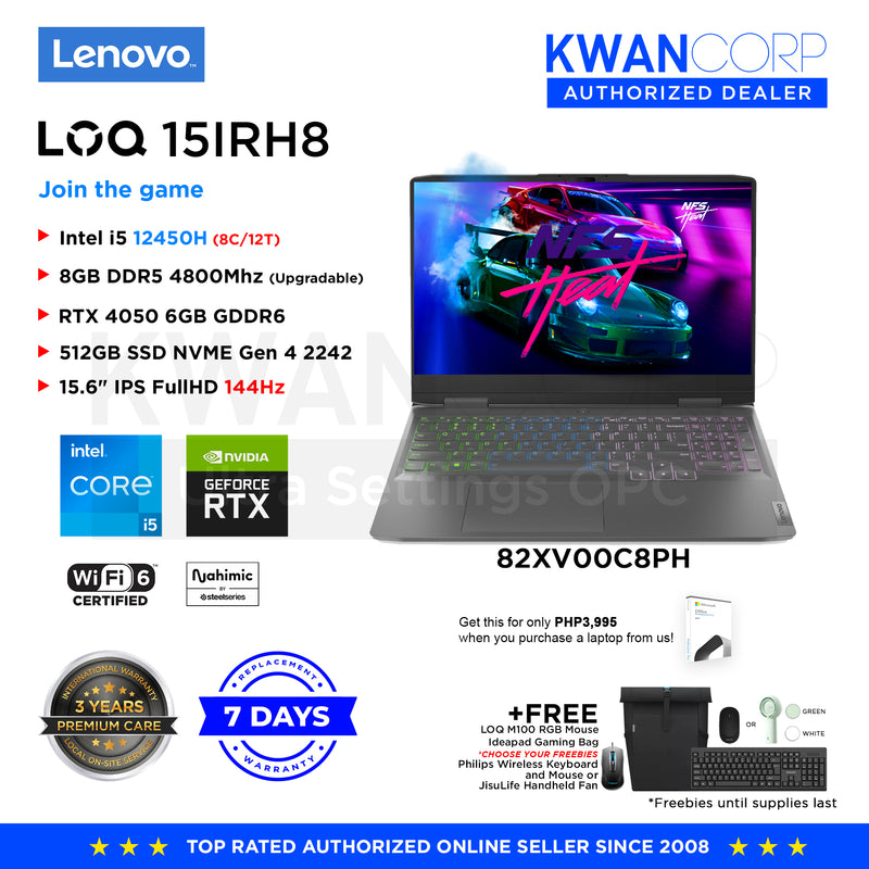 Lenovo LOQ 15IRH8. 82XV00C8PH Intel i5 12450H 8GB RAM RTX 4050 6GB 512GB SSD 15.6" IPS FullHD  144Hz Windows 11 Gaming Laptop