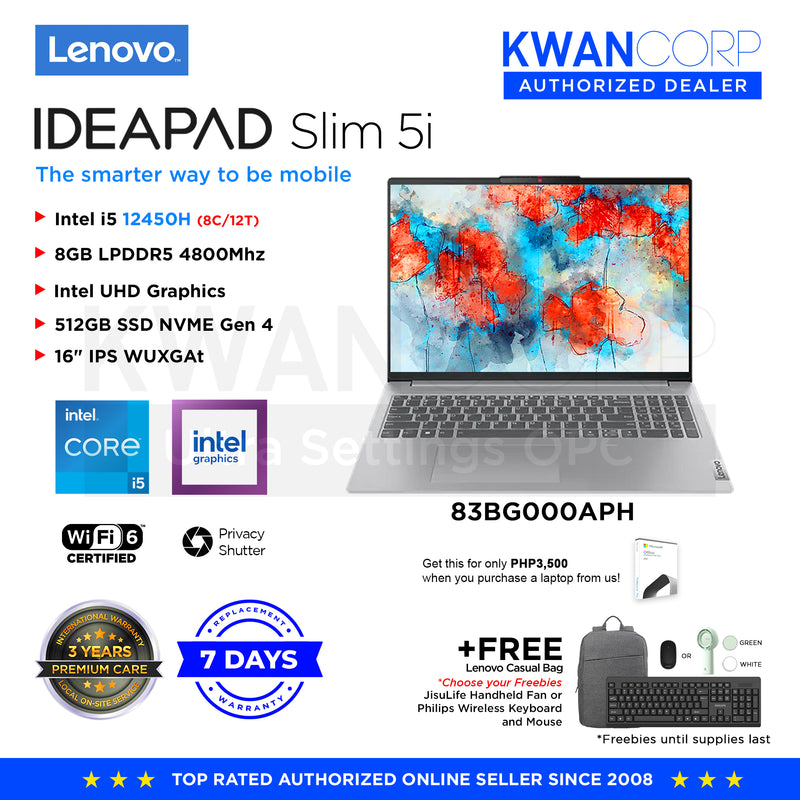 Lenovo IdeaPad Slim 5i 83BG000APH Intel Core i5 12th Gen 8GB 512GB SSD 16" IPS WUXGA Windows 11 Laptop