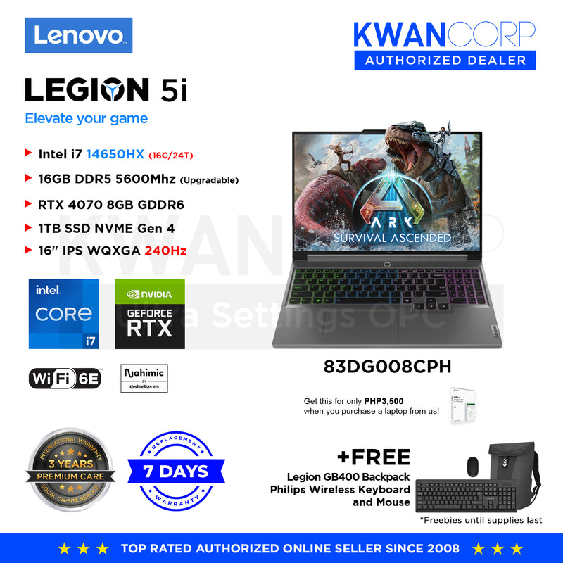 Lenovo Legion 5i. 83DG008CPH Intel i7 14650HX 16GB RAM RTX 4070 8GB 1TB SSD 16" IPS WQXGA 240Hz 240Hz Windows 11 Gaming Laptop