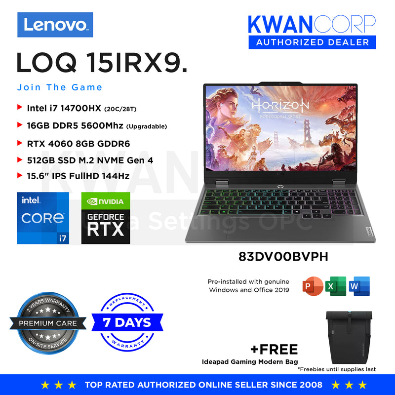 Lenovo LOQ 15IRX9. 83DV00BVPH Intel i7 14700HX 16GB RAM RTX 4060 8GB 512GB SSD 15.6" IPS FullHD 144Hz Windows 11 Gaming Laptop