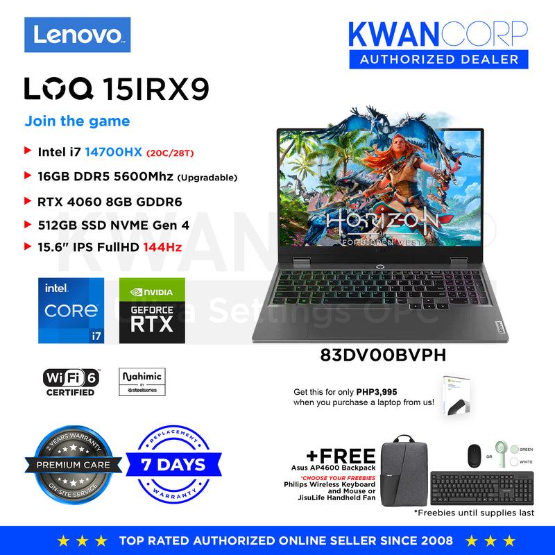 Lenovo LOQ 15IRX9. 83DV00BVPH Intel i7 14700HX 16GB RAM RTX 4060 8GB 512GB SSD 15.6" IPS FullHD 144Hz Windows 11 Gaming Laptop