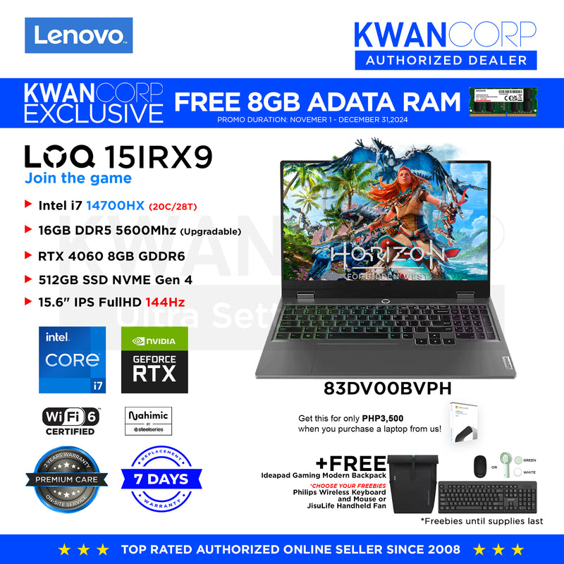 Lenovo LOQ 15IRX9. 83DV00BVPH Intel i7 14700HX 16GB RAM RTX 4060 8GB 512GB SSD 15.6" IPS FullHD 144Hz Windows 11 Gaming Laptop