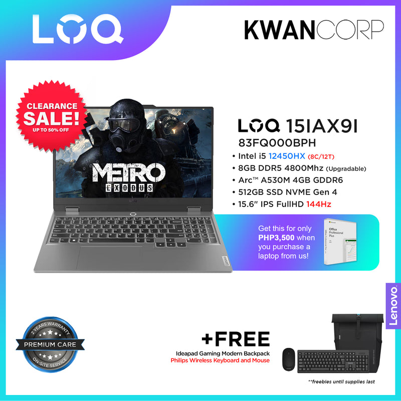 Lenovo LOQ 15IAX9I 83FQ000BPH Intel i5 12450HX 8GB Arc™ A530M 4GB 512GB SSD 15.6" IPS FullHD 144Hz Windows 11 Gaming Laptop