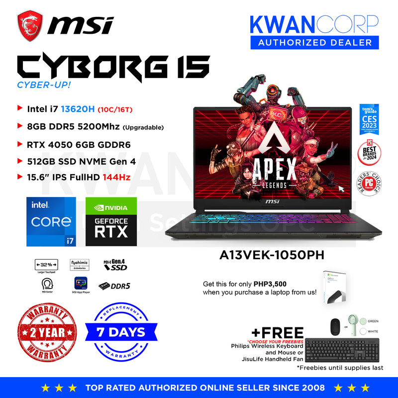 MSI Cyborg 15 A13VEK-1050PH Intel i7 13620H 8GB RAM RTX 4050 6GB 512GB SSD 15.6" IPS FullHD 144Hz Windows 11 Gaming Laptop