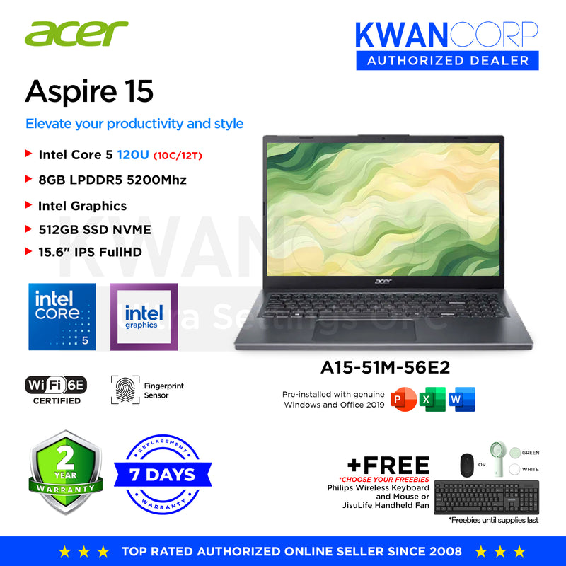 Acer Aspire 15 A15-51M-56E2 Intel 5 120U 8GB RAM Intel Graphics 512GB SSD 15.6" IPS FullHD Windows 11 Mainstream Laptop