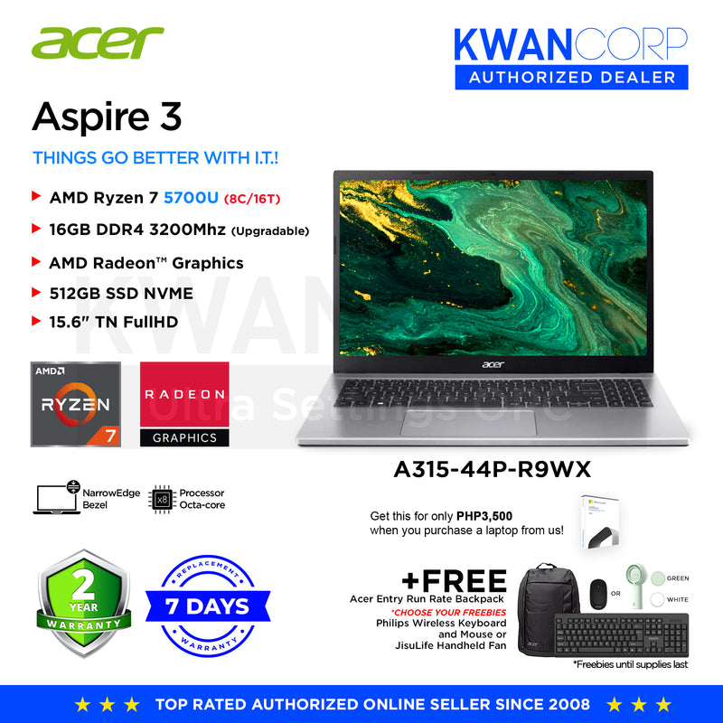 Acer Aspire 3. A315-44P-R9WX AMD Ryzen 7 5700U 16GB RAM AMD Radeon™ Graphics 512GB SSD 15.6" TN FullHD Windows 11 Mainstream Laptop