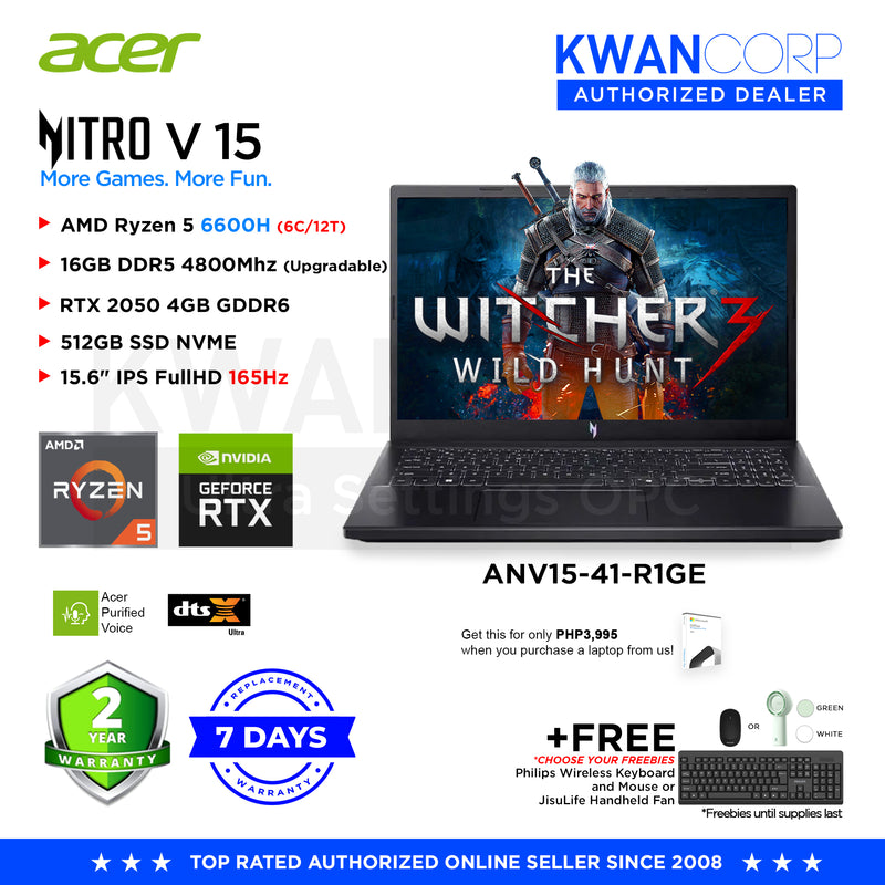 Acer Nitro V 15 ANV15-41-R1GE AMD Ryzen 5 6600H 16GB RAM RTX 2050 4GB 512GB SSD 15.6" IPS FullHD 165Hz Windows 11 Gaming Laptop