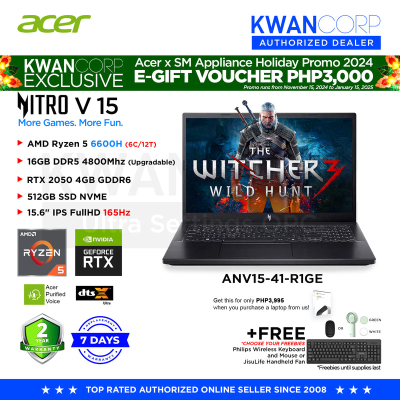 Acer Nitro V 15 ANV15-41-R1GE AMD Ryzen 5 6600H 16GB RAM RTX 2050 4GB 512GB SSD 15.6" IPS FullHD 165Hz Windows 11 Gaming Laptop