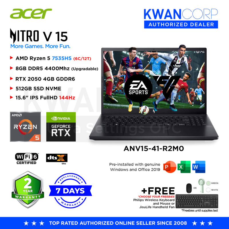 Acer Nitro V 15 ANV15-41-R2M0 AMD Ryzen 5 7535HS 8GB RTX 2050 4GB 512GB SSD 15.6" IPS FullHD  144Hz Windows 11 Gaming Laptop