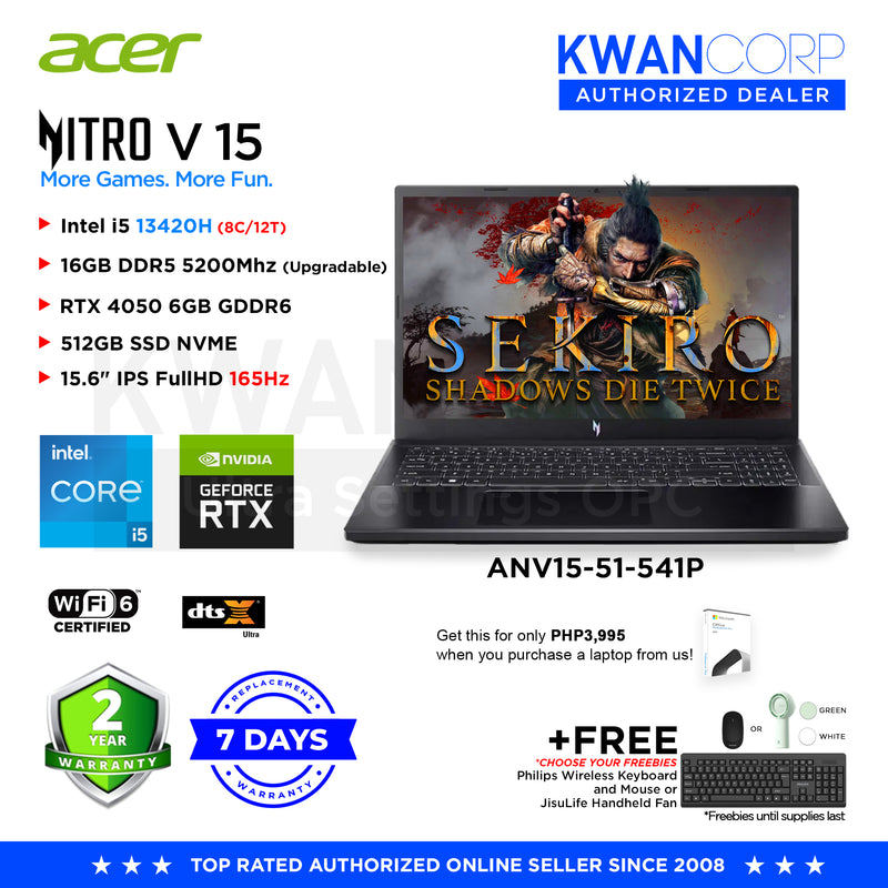 Acer Nitro V 15 ANV15-51-541P Intel i5 13420H 16GB RAM nVIDIA Geforce RTX 4050 6GB GDDR6 512GB SSD 15.6" IPS FullHD 165Hz Windows 11 Gaming Laptop