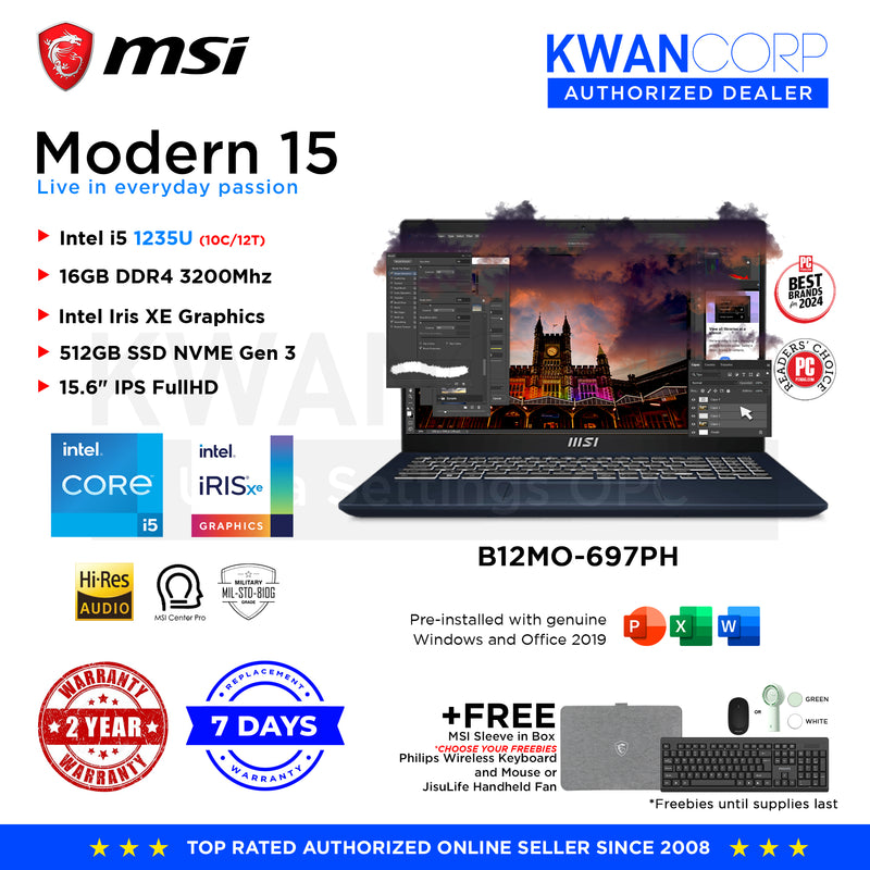 MSI Modern 15 B12MO-697PH Intel i5 1235U 16GB Intel Iris XE Graphics 512GB SSD 15.6" IPS FullHD Windows 11 Premium Laptop