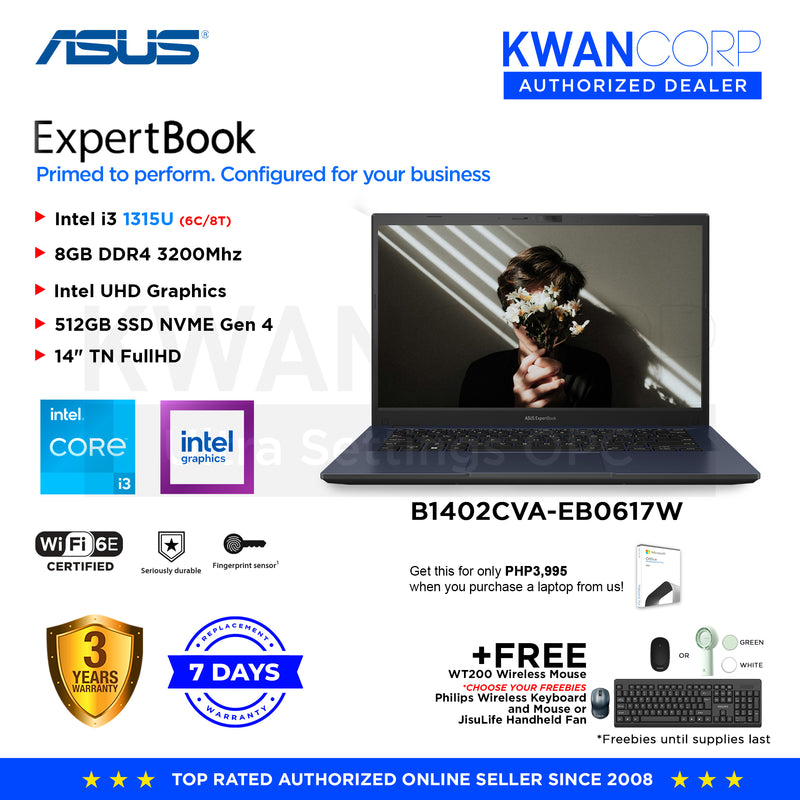 Asus Expert Book B1402CVA-EB0617W Intel i3 1305U 8GB RAM Intel UHD Graphics 512GB SSD 14" FullHD Windows 11 Mainstream Laptop