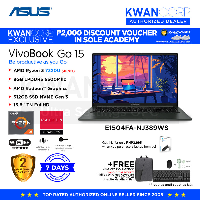 Asus Vivobook Go 15 E1504FA-NJ389WS AMD Ryzen 3 7320U 8GB RAM AMD Radeon™ Graphics 512GB SSD 15.6" FullHD Windows 11 Mainstream Laptop