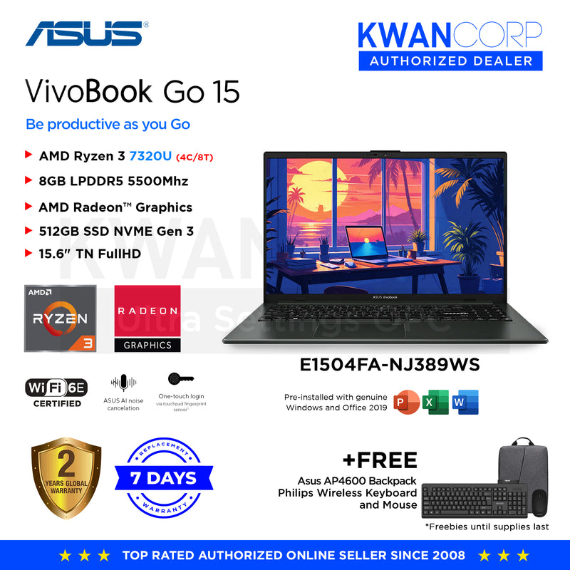 Asus Vivobook Go 15 E1504FA-NJ389WS AMD Ryzen 3 7320U 8GB RAM AMD Radeon™ Graphics 512GB SSD 15.6" FullHD Windows 11 Mainstream Laptop