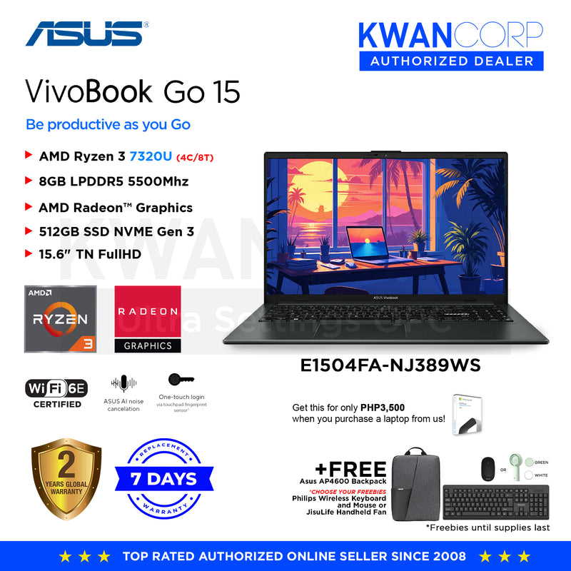 Asus Vivobook Go 15 E1504FA-NJ389WS AMD Ryzen 3 7320U 8GB RAM AMD Radeon™ Graphics 512GB SSD 15.6" FullHD Windows 11 Mainstream Laptop