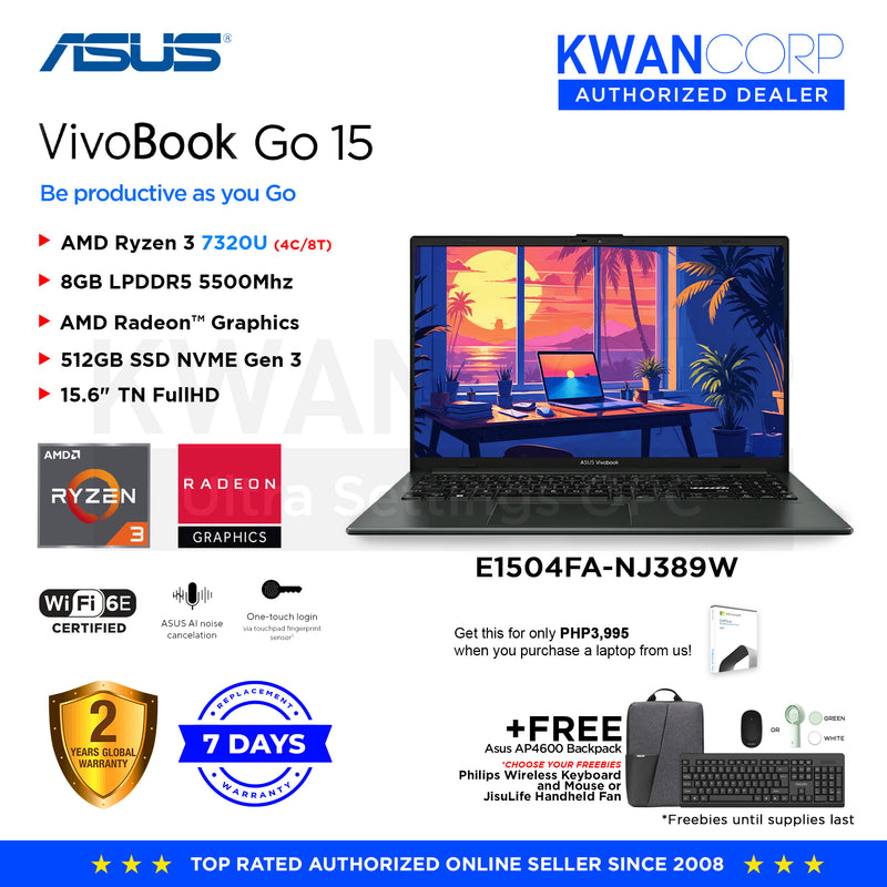 Asus Vivobook Go 15 E1504FA-NJ389W AMD Ryzen 3 7320U 8GB RAM AMD Radeon™ Graphics 512GB SSD 15.6" FullHD Windows 11 Mainstream Laptop