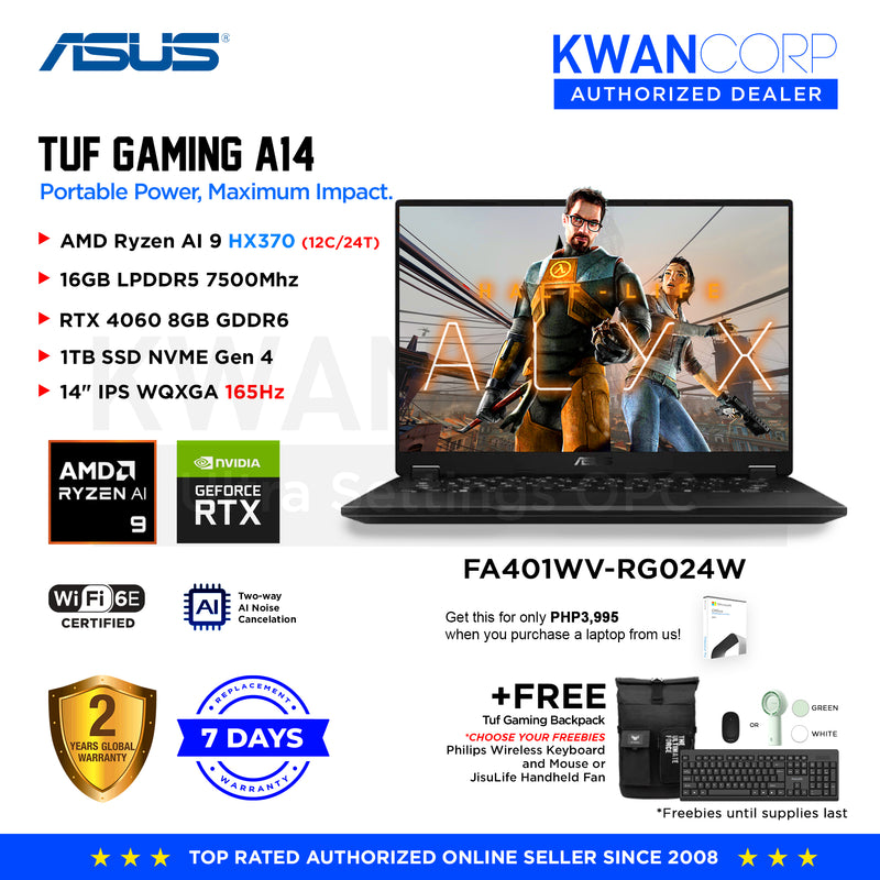 Asus TUF Gaming A14. FA401WV-RG024W AMD Ryzen AI 9 HX370 16GB RAM RTX 4060 8GB 1TB SSD 14" IPS WQXGA 165Hz Windows 11 Gaming Laptop