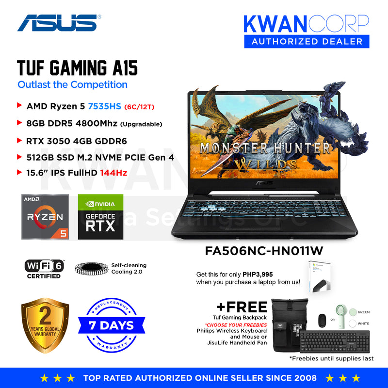 Asus TUF Gaming A15. FA506NC-HN011W AMD Ryzen 5 7535HS 8GB RAM RTX 3050 4GB 512GB SSD 15.6" IPS FullHD 144Hz Windows 11 Gaming Laptop