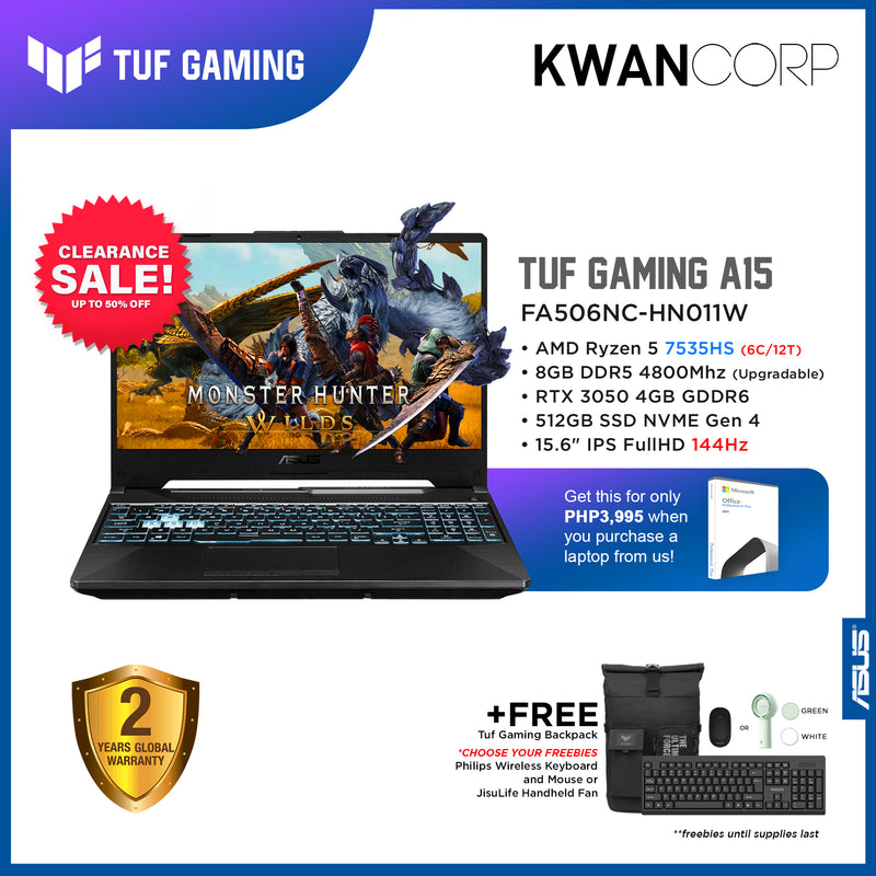 Asus TUF Gaming A15. FA506NC-HN011W AMD Ryzen 5 7535HS 8GB RAM RTX 3050 4GB 512GB SSD 15.6" IPS FullHD 144Hz Windows 11 Gaming Laptop