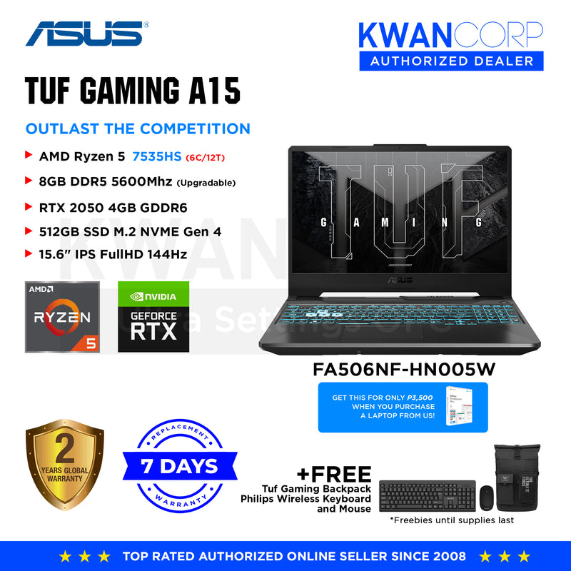 Asus TUF Gaming A15. FA506NF-HN005W AMD Ryzen 5 7535HS 8GB RAM RTX 2050 4GB 512GB SSD M.2 15.6" IPS FullHD 144Hz Windows 11 Gaming Laptop