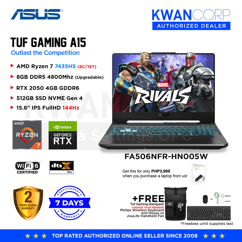 Asus TUF Gaming A15. FA506NFR-HN005W AMD Ryzen 7 7435HS 8GB RAM RTX 2050 4GB 512GB SSD 15.6" IPS FullHD 144Hz Windows 11 Gaming Laptop