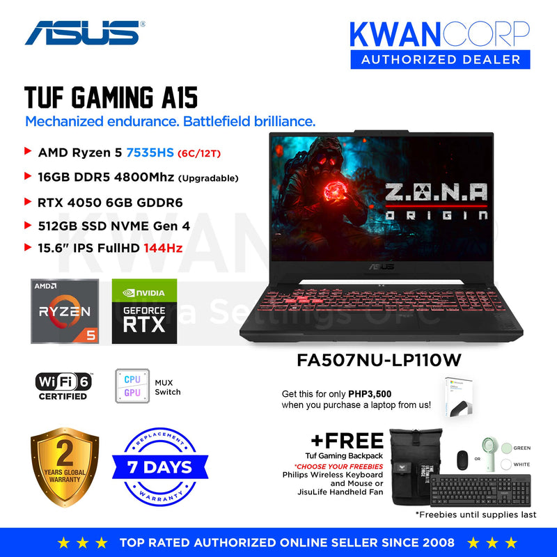 Asus TUF Gaming A15. FA507NU-LP110W AMD Ryzen 5 7535HS 16GB RTX 4050 6GB 512GB SSD 15.6" IPS FullHD 144Hz Windows 11 Gaming Laptop