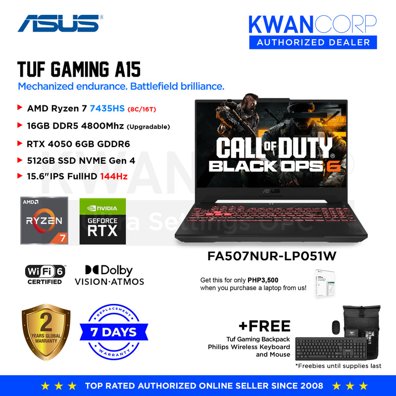 Asus TUF Gaming A15. FA507NUR-LP051W AMD Ryzen 7 7435HS 16GB RAM RTX 4050 6GB 512GB SSD 15.6" IPS FullHD 144Hz Windows 11 Gaming Laptop