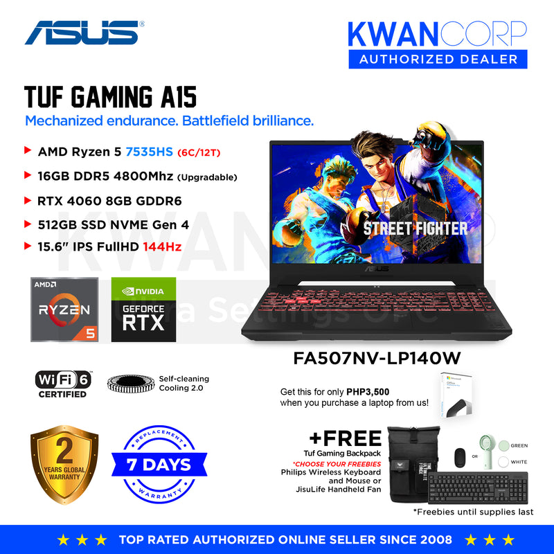 Asus TUF Gaming A15. FA507NV-LP140W 7535HS 16GB RAM RTX 4060 8GB 512GB SSD 15.6" IPS FullHD 144Hz Windows 11 Gaming Laptop