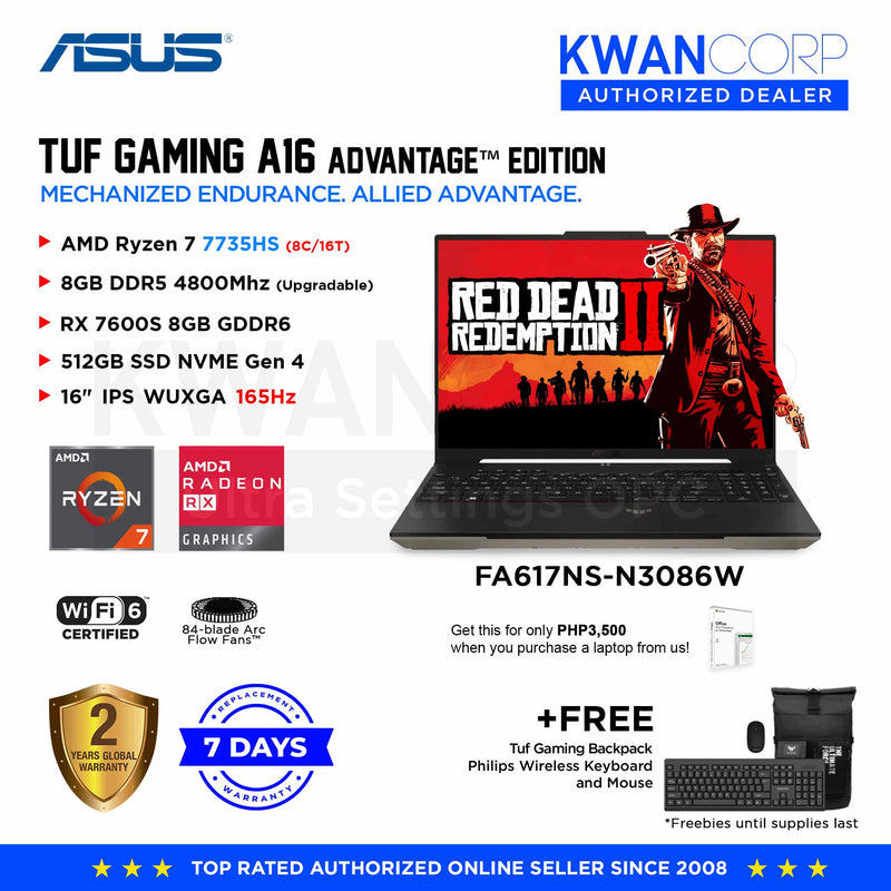 Asus TUF Gaming A16 Advantage Edition FA617NS-N3086W AMD Ryzen 7 7735HS 8GB RAM RX 7600S 8GB 512GB SSD 16" IPS WUXGA 165Hz Gaming Laptop