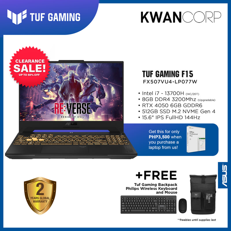 Asus TUF Gaming F15.FX507VU4-LP077W Intel i7 13700H 8GB RAM RTX 4050 6GB 512GB SSD M.2 15.6" IPS FullHD 144Hz Windows 11 Gaming Laptop