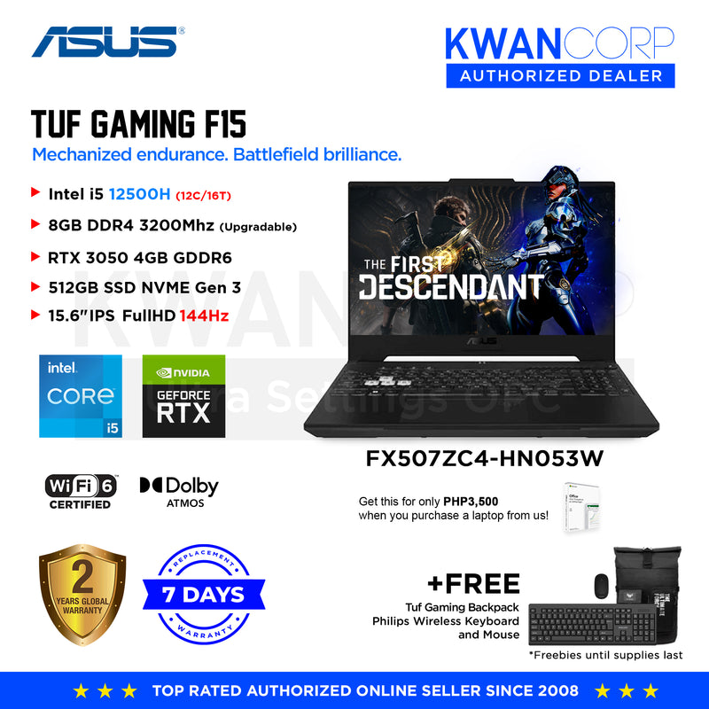 Asus TUF Gaming F15. FX507ZC4-HN053W Intel i5 12500H 8GB RAM Intel Iris XE Graphics RTX 3050 4GB 512GB SSD 15.6"	IPS FullHD 144Hz Windows 11 Gaming Laptop