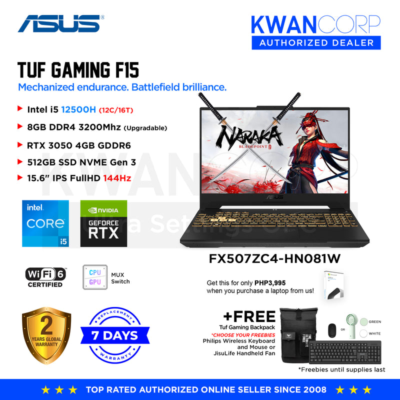 Asus TUF Gaming F15 FX507ZC4-HN081W Intel i5 12500H 8GB RAM RTX 3050 4GB 512GB SSD 15.6" IPS FHD Gaming Laptop